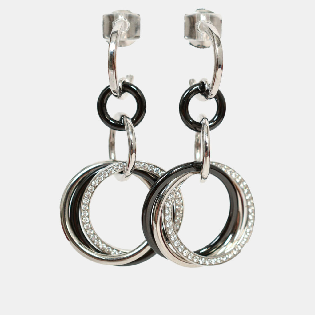 Cartier 18K White Gold/Black Ceramic Diamond Trinity Earrings Cartier 18K White Gold/Black Ceramic Diamond Trinity Earrings