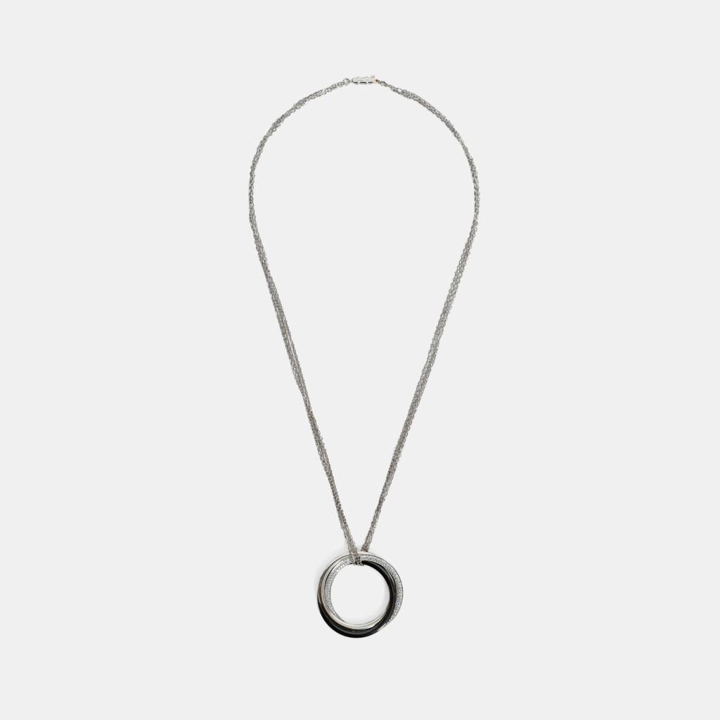 Cartier 18K White Gold/Platinum/Black Ceramic Diamond Trinity Necklace Cartier 18K White Gold/Platinum/Black Ceramic Diamond Trinity Necklace