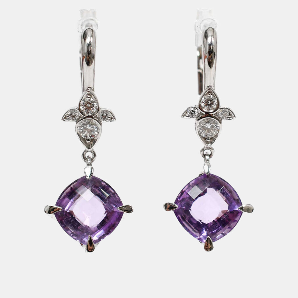 Cartier 18K White Gold Inde Mysterieuse Amethyst Diamond Drop Earrings