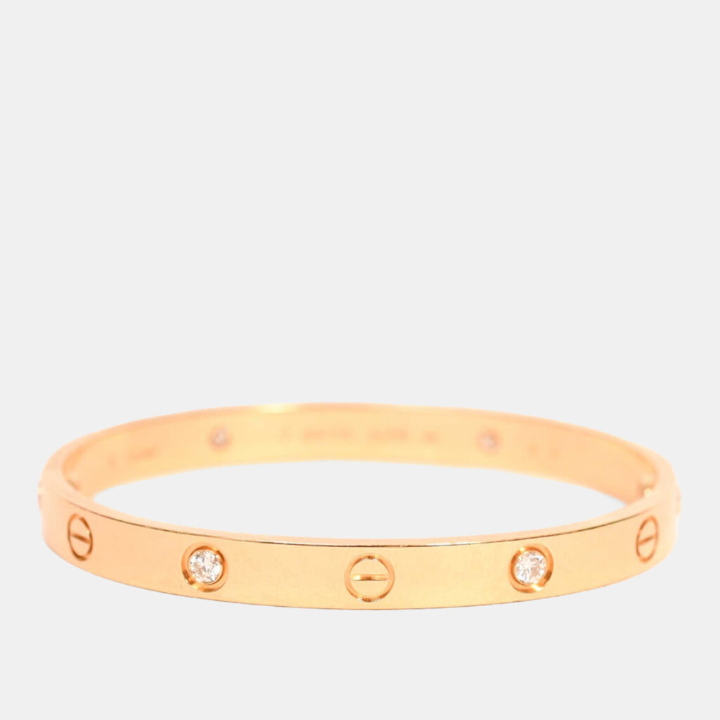 Cartier 18K Yellow Gold 4 Diamonds Medium Model Love Bracelet Size 17 Cartier 18K Yellow Gold 4 Diamonds Medium Model Love Bracelet Size 17