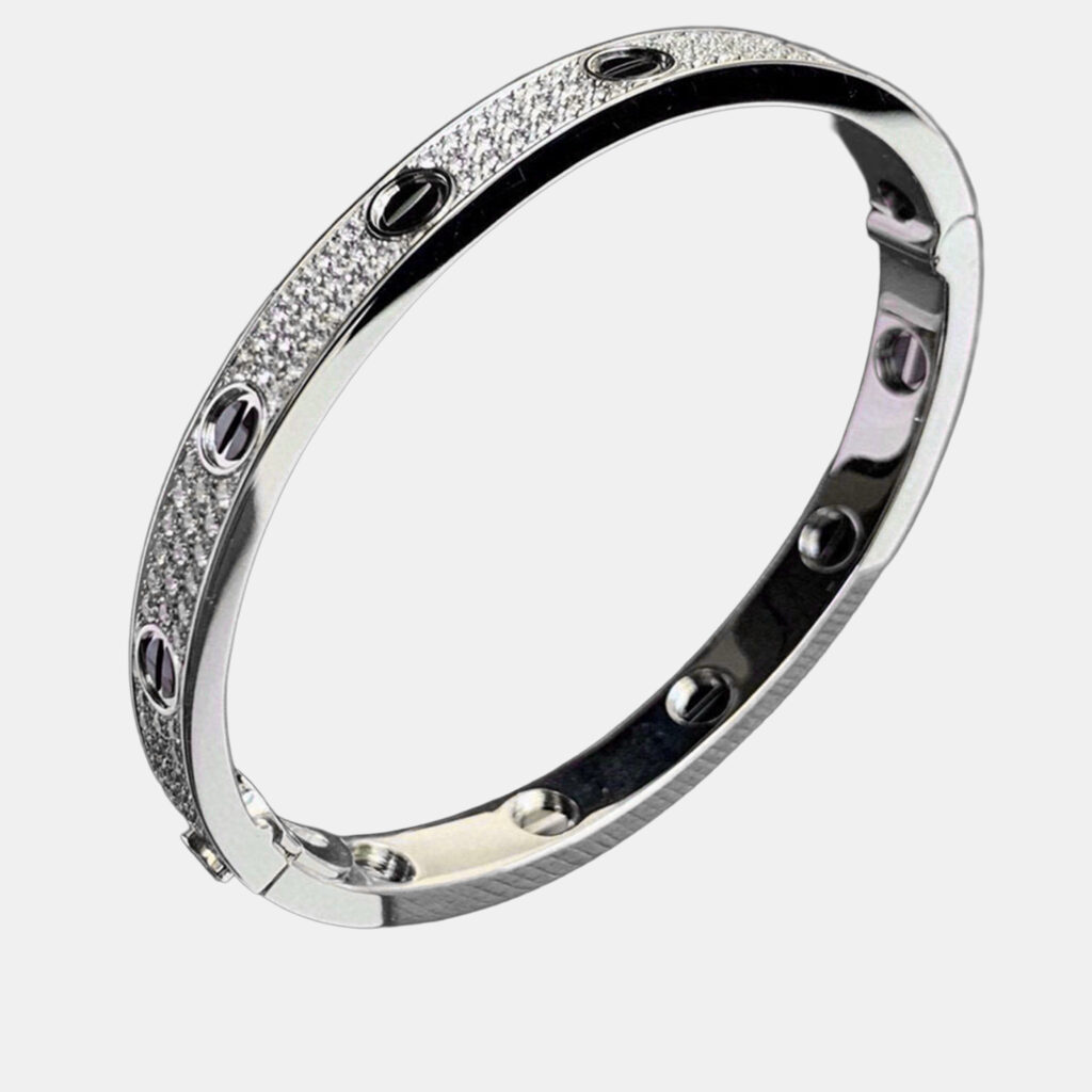 luxury-women-cartier-used-fine-jewelry-p1249057-004-1.jpg Cartier Love Bracelet White Gold Full Diamond Black Ceramic Size 16