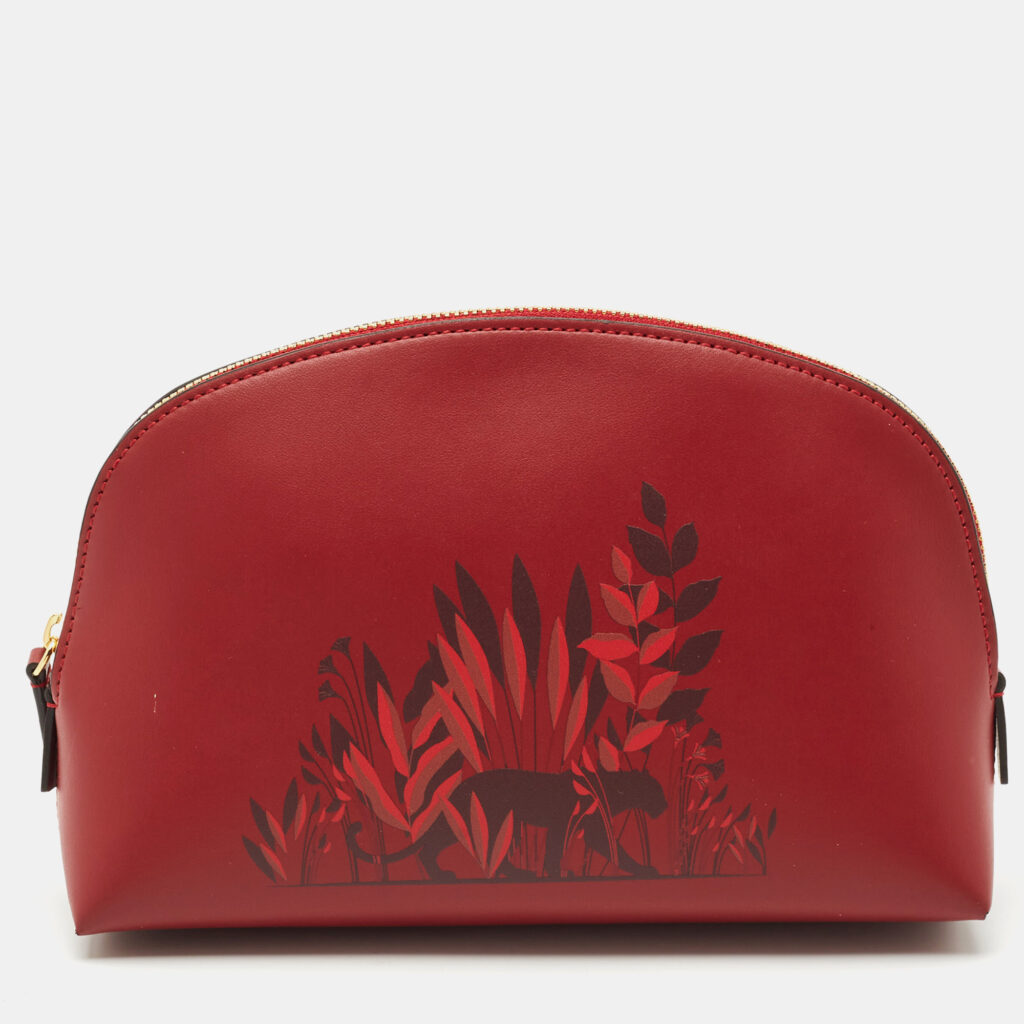 Cartier Red Panthere Logo Leather Zip Cosmetic Pouch Cartier Red Panthere Logo Leather Zip Cosmetic Pouch