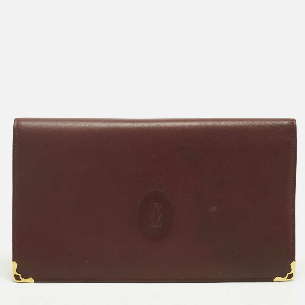 Cartier Burgundy Leather Must de Cartier Kisslock Continental Wallet Cartier Burgundy Leather Must de Cartier Kisslock Continental Wallet