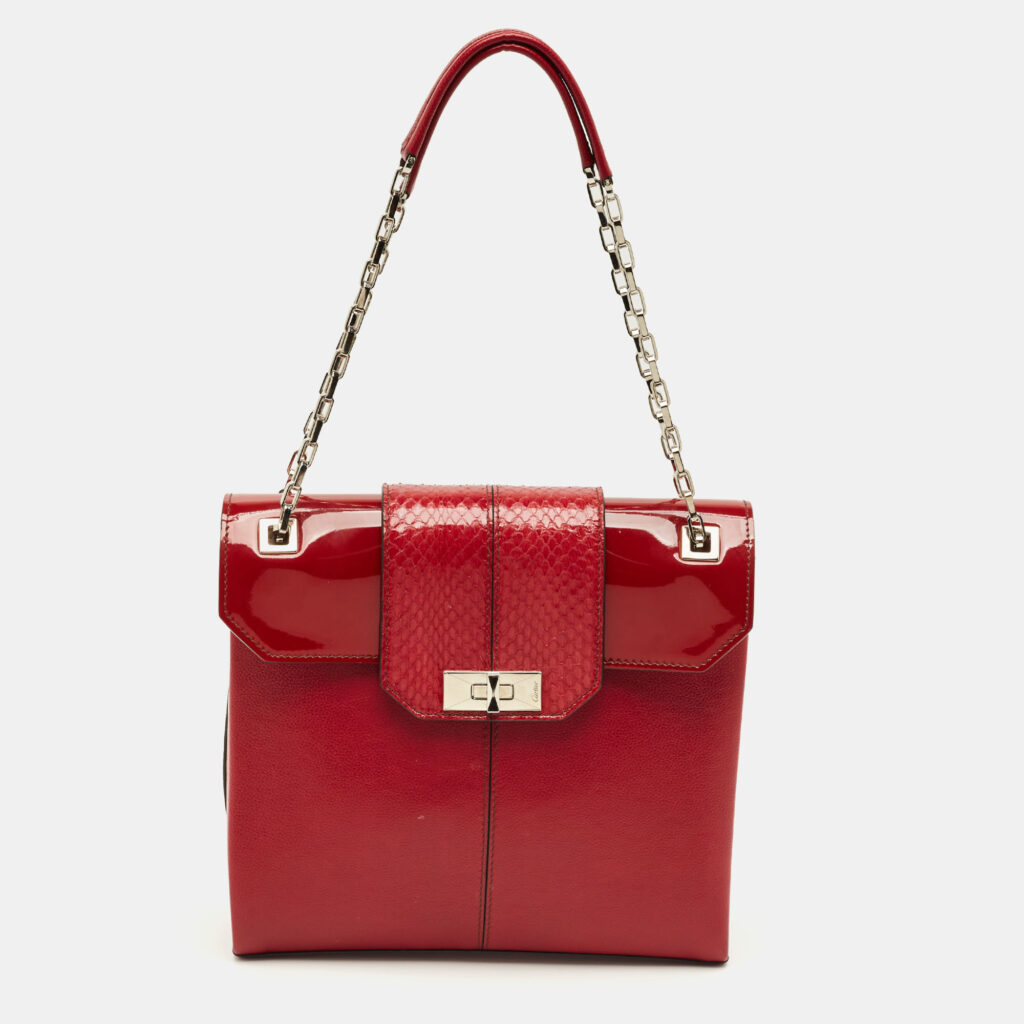 Cartier Red Python, Patent and Leather Classic Feminine Line Chain Bag