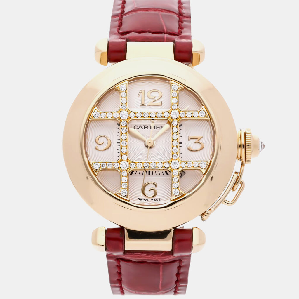 Pre-Owned Cartier Pasha de Cartier WJ105256 Automatic Silver 18k Yellow Gold Diamond Women's Wristwatch 32 mm Pre-Owned Cartier Pasha de Cartier WJ105256 Automatic Silver 18k Yellow Gold Diamond Women's Wristwatch 32 mm