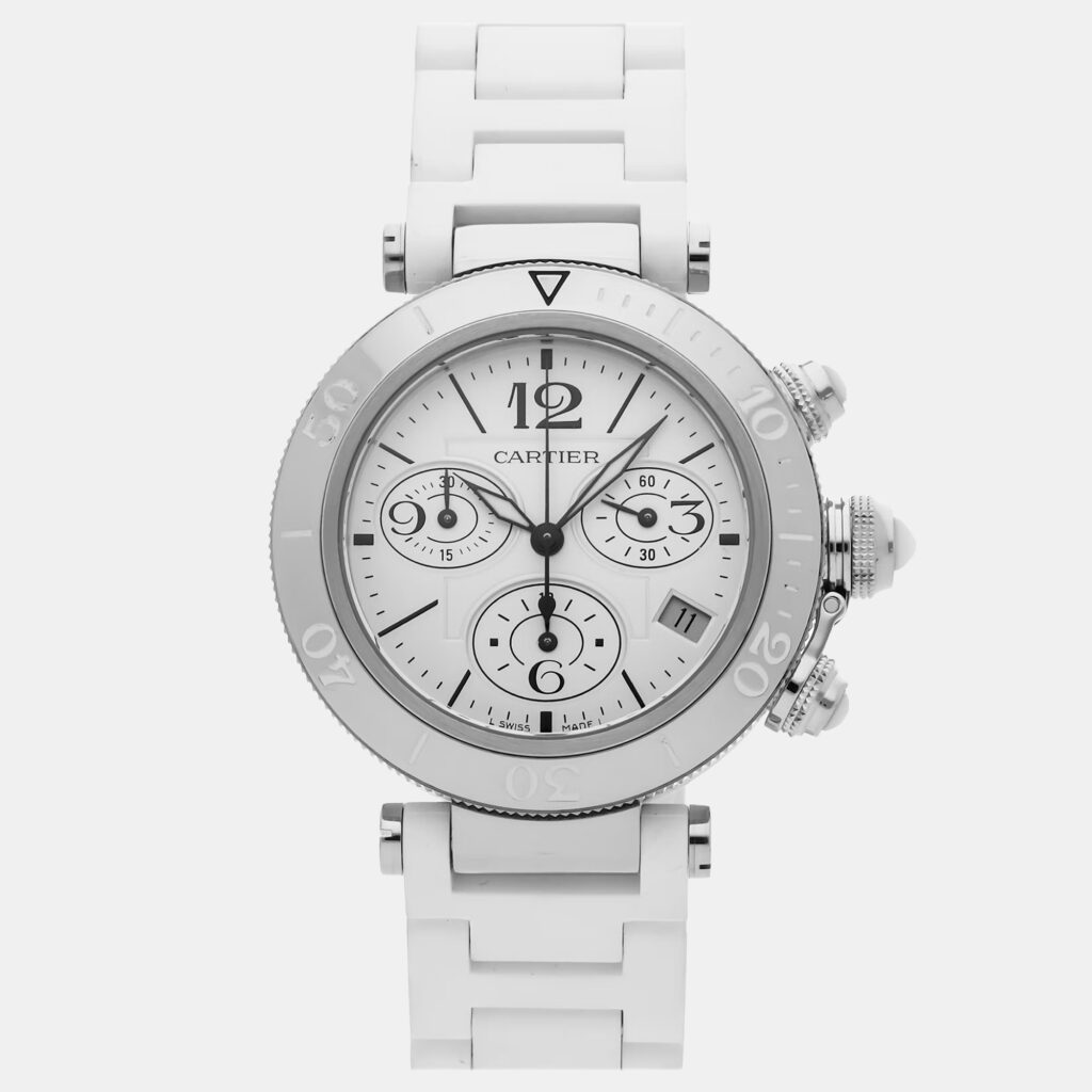 Pre-Owned Cartier Pasha Seatimer Chronograph W3140005 Silver Quartz Stainless Steel Men's Wristwatch 37 mm Pre-Owned Cartier Pasha Seatimer Chronograph W3140005 Silver Quartz Stainless Steel Men's Wristwatch 37 mm