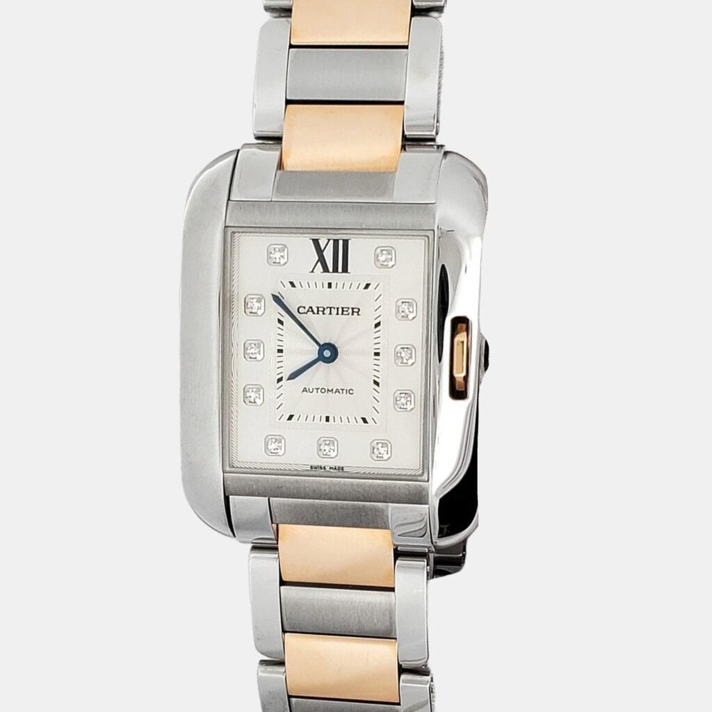Cartier Tank Anglaise 3511 Automatic Silver Diamond 18k Rose Gold Stainless Steel Women's Wristwatch 30 mm Cartier Tank Anglaise 3511 Automatic Silver Diamond 18k Rose Gold Stainless Steel Women's Wristwatch 30 mm