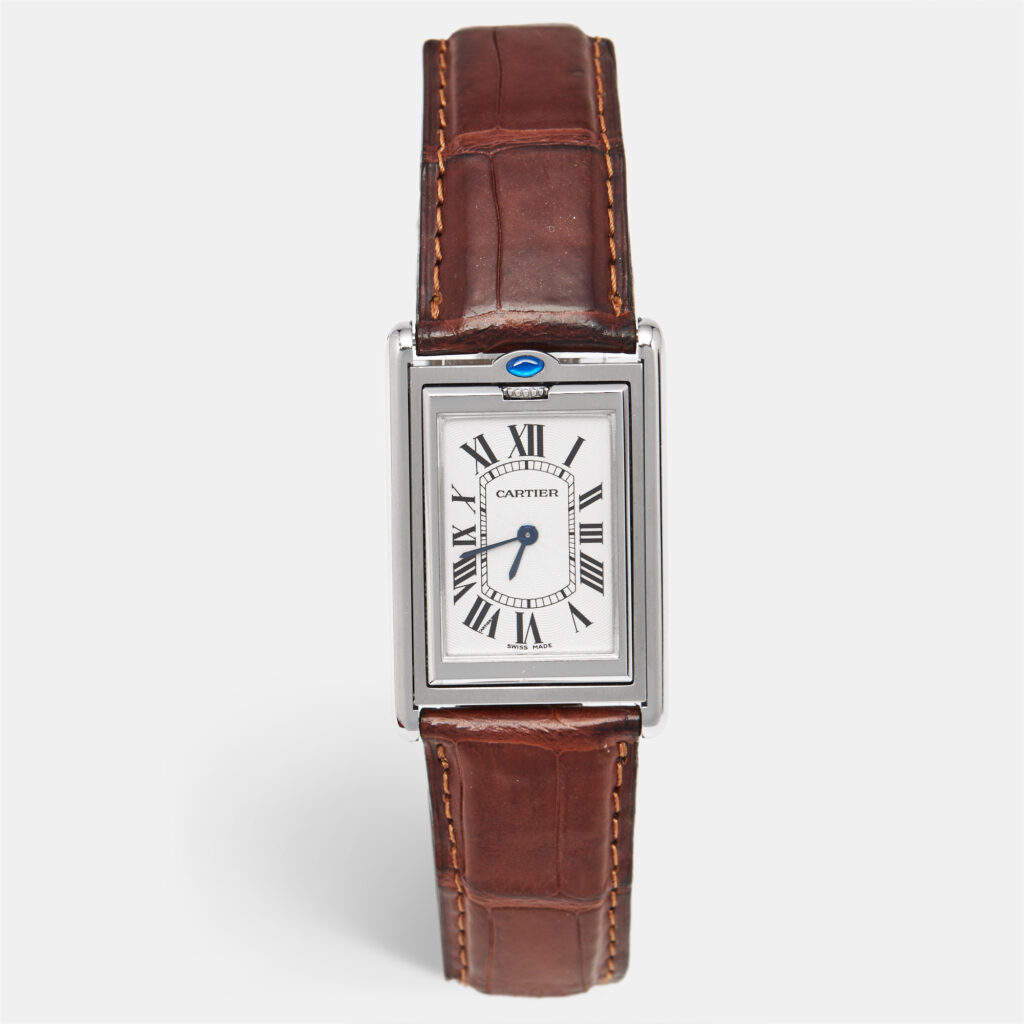 Cartier Tank Basculante W1014458 Silver Dial Stainless Steel Alligator Leather Women's Wristwatch 25.40 mm Cartier Tank Basculante W1014458 Silver Dial Stainless Steel Alligator Leather Women's Wristwatch 25.40 mm