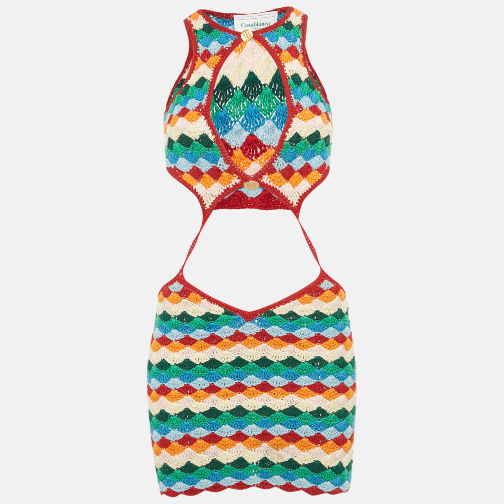 Casablanca Multicolor Crochet Cutout Detailed Mini Dress XS