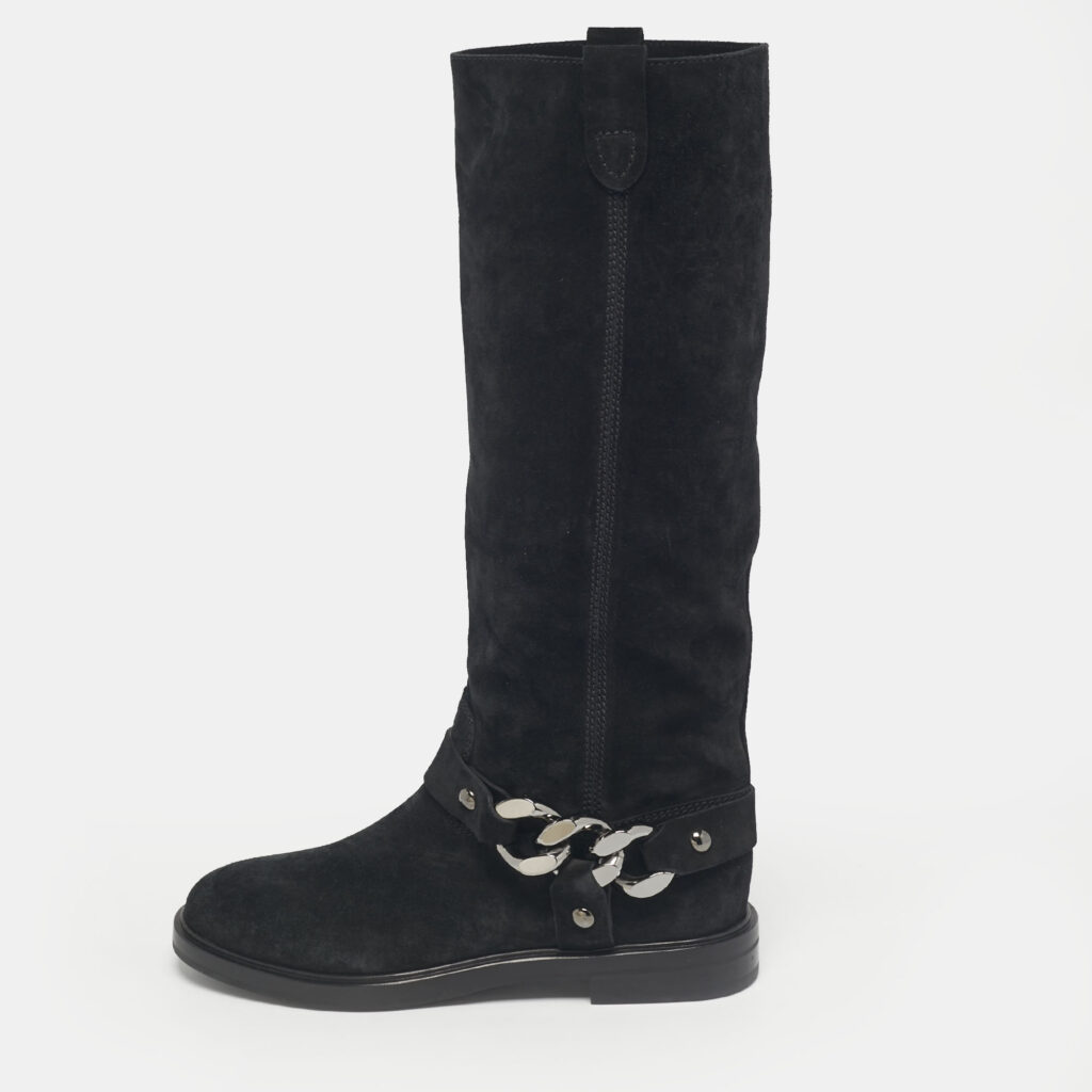 Casadei Black Suede Chain Detail Knee Length Boots Size 39 Casadei Black Suede Chain Detail Knee Length Boots Size 39