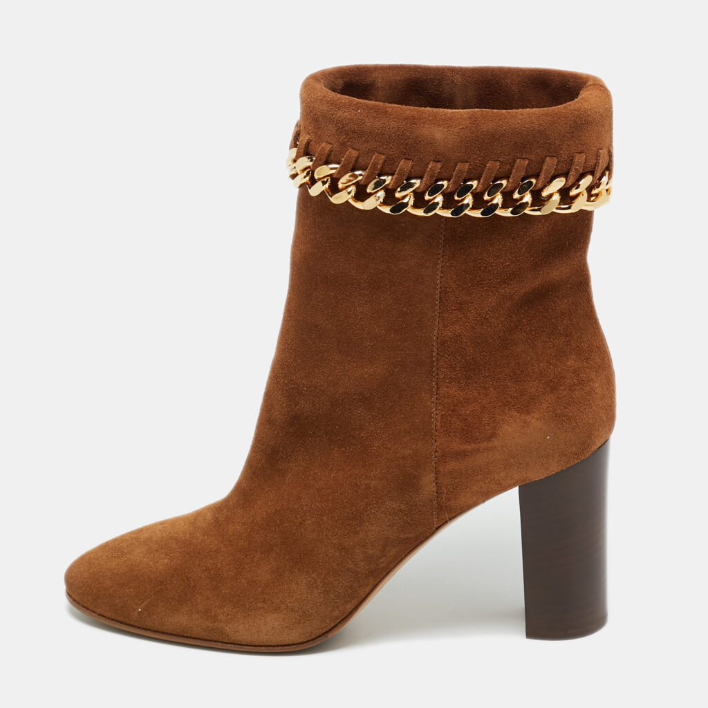 Casadei Brown Suede Chain Embellished Ankle Boots Size 39