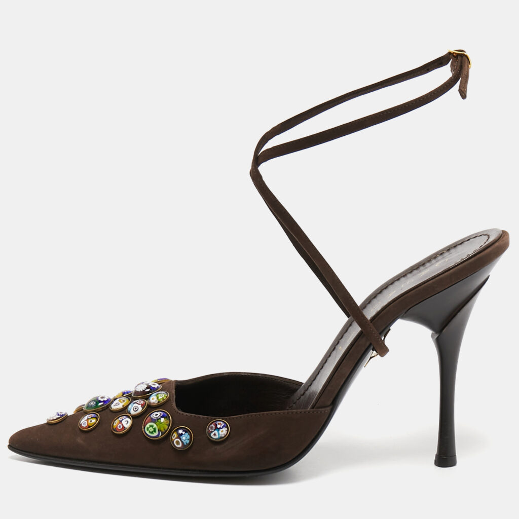 Casadei Dark Brown Nubuck Leather Pointed Toe Ankle Wrap Sandals Size 38 Casadei Dark Brown Nubuck Leather Pointed Toe Ankle Wrap Sandals Size 38