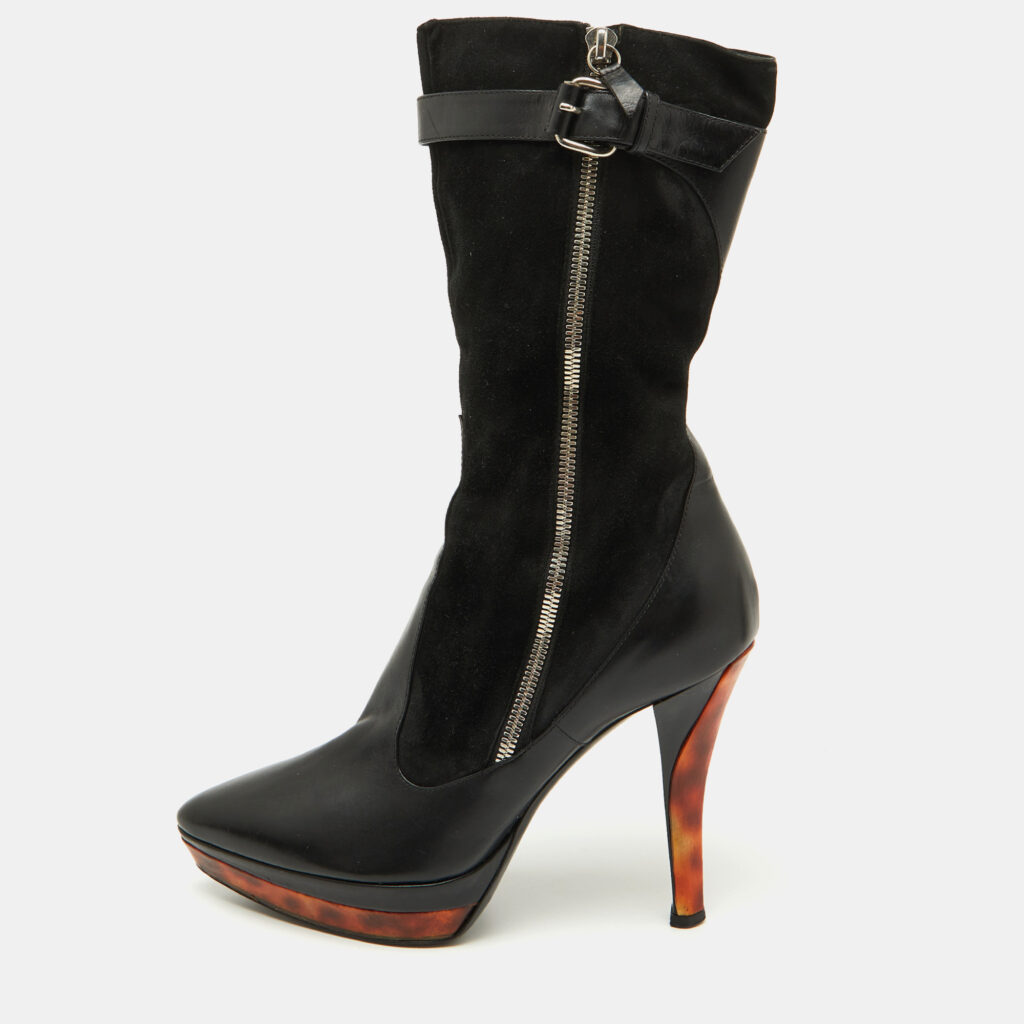 Casadei Black Suede and Leather Platform Ankle Length Boots Size 37.5 Casadei Black Suede and Leather Platform Ankle Length Boots Size 37.5