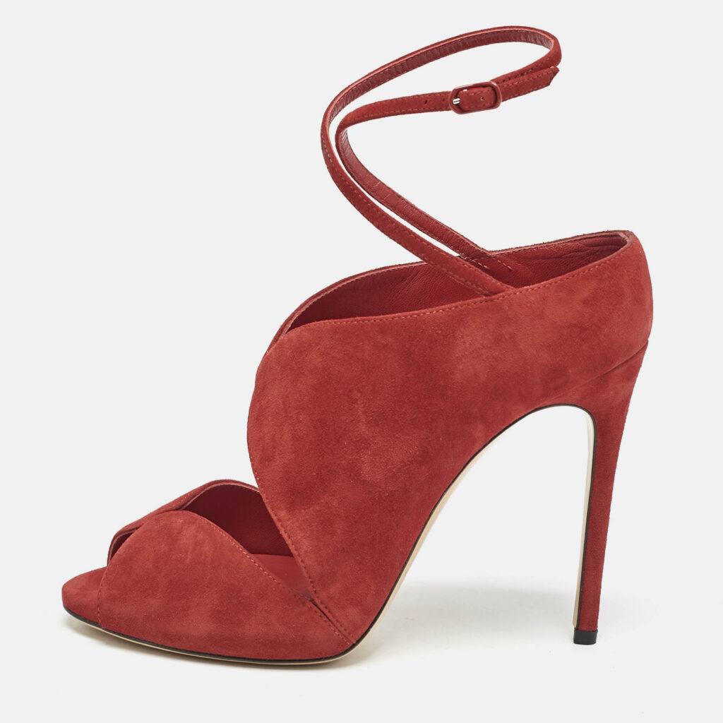 Casadei Red Suede Cut Out Ankle Strap Booties Size 37.5 Casadei Red Suede Cut Out Ankle Strap Booties Size 37.5