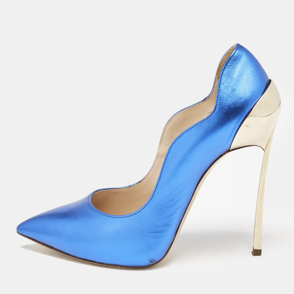 Casadei Blue/Gold Leather Techno Blade Pumps Size 35.5 Casadei Blue/Gold Leather Techno Blade Pumps Size 35.5