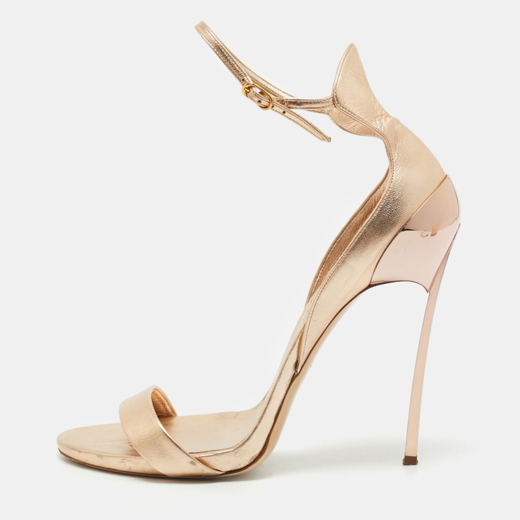 Casadei Metallic Rose Gold Leather Blade Ankle Strap Sandals Size 41 Casadei Metallic Rose Gold Leather Blade Ankle Strap Sandals Size 41
