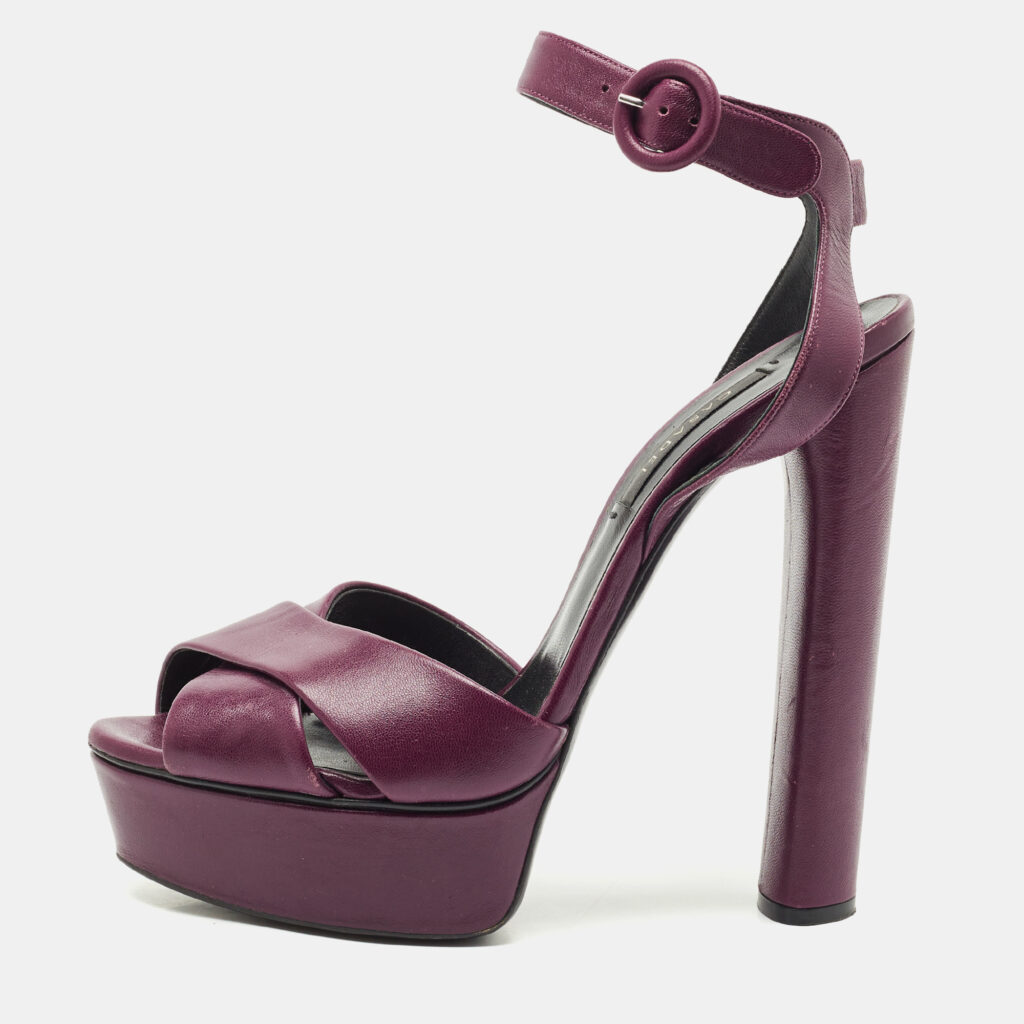 Casadei Purple Leather Platform Ankle Strap Sandals Size 39 Casadei Purple Leather Platform Ankle Strap Sandals Size 39