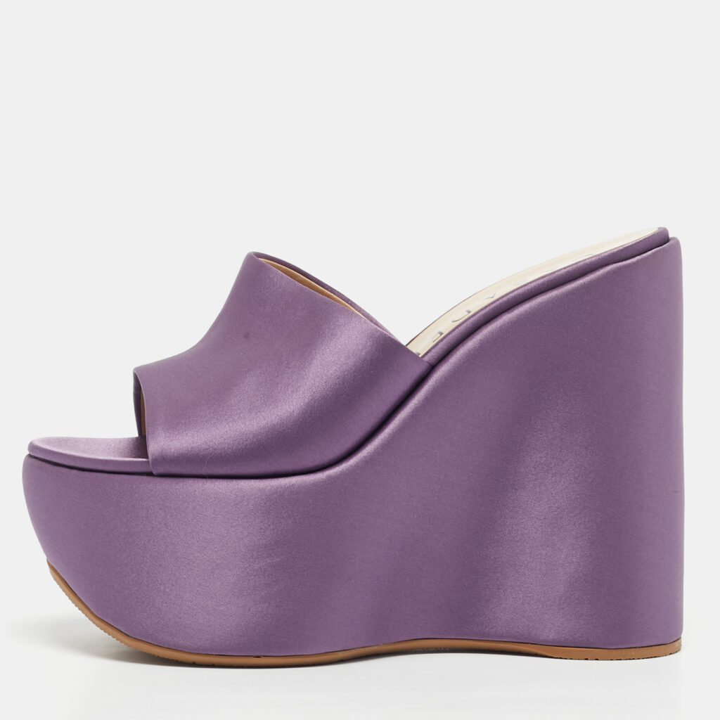 Casadei Light Purple Satin Platform Wedge Sandals Size 39.5 Casadei Light Purple Satin Platform Wedge Sandals Size 39.5