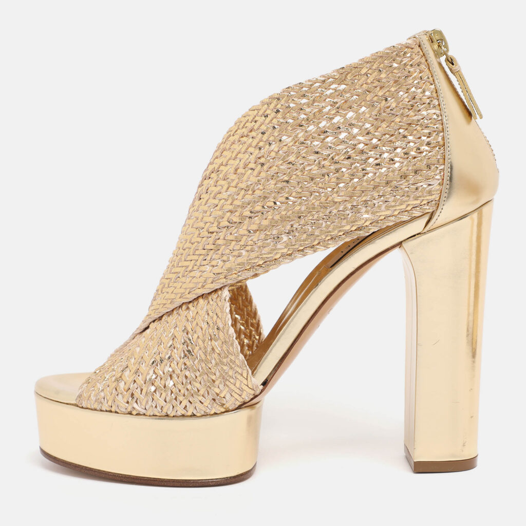 Casadei Gold Woven Leather Barbarella Sandals Size 37.5 Casadei Gold Woven Leather Barbarella Sandals Size 37.5