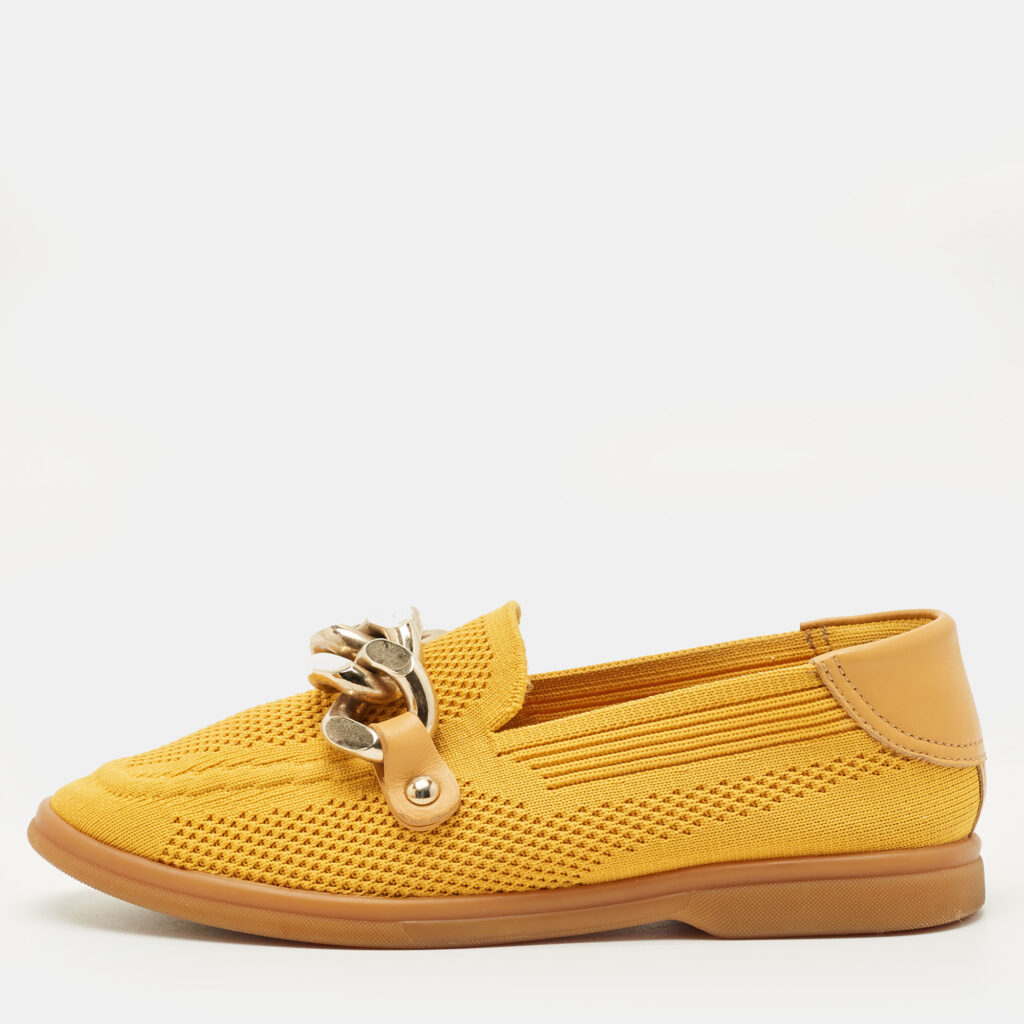 Casadei Yellow Knit Fabric and Leather Hanoi Loafers Size 36.5 Casadei Yellow Knit Fabric and Leather Hanoi Loafers Size 36.5