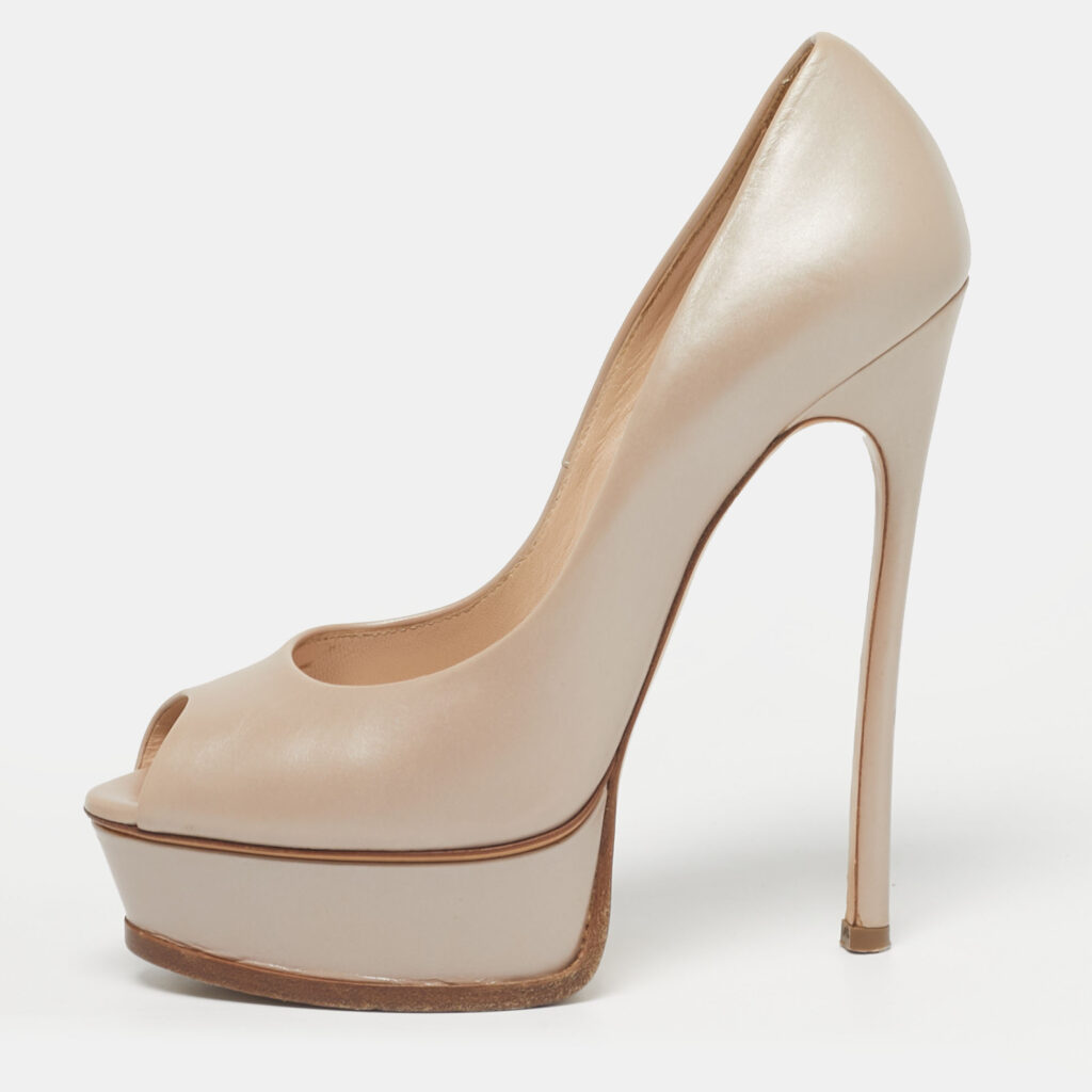 Casadei Beige Leather Peep Toe Pumps Size 38 Casadei Beige Leather Peep Toe Pumps Size 38