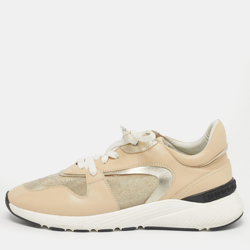 Casadei Beige Leather and Mesh Lace Up Sneakers Size 41 Casadei Beige Leather and Mesh Lace Up Sneakers Size 41