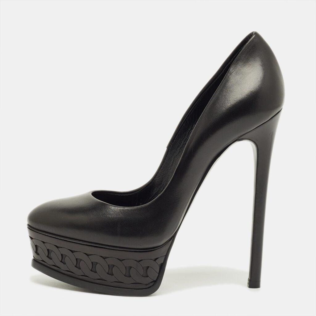 Casadei Black Leather Peep Toe Platform Pumps Size 35.5