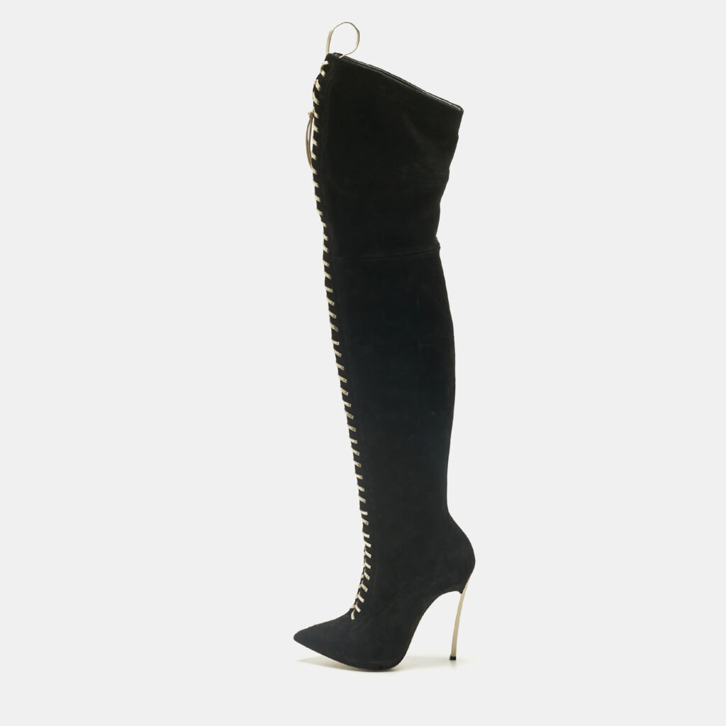 Casadei Black Suede Over The Knee Length Boots Size 38.5