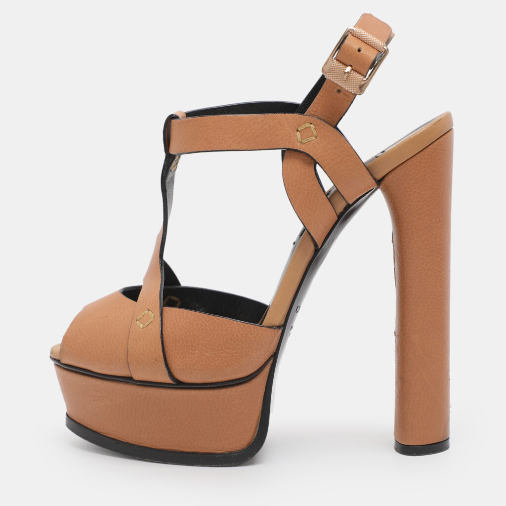 Casadei Size 35 Brown Leather Platform Sandals Casadei Size 35 Brown Leather Platform Sandals