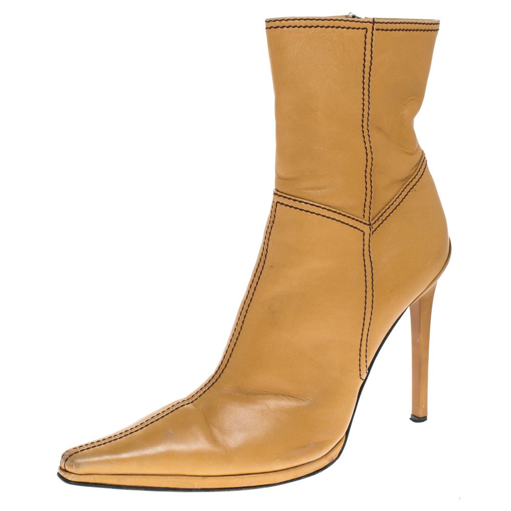 Casadei Tan Leather Pointed Toe Ankle Boots Size 37.5 Casadei Tan Leather Pointed Toe Ankle Boots Size 37.5