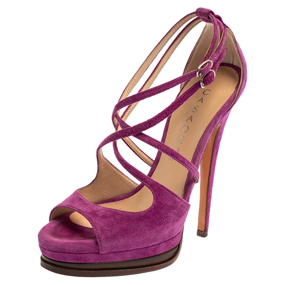 Casadei Purple Suede Cross Strap Platform Sandals Size 36 Casadei Purple Suede Cross Strap Platform Sandals Size 36