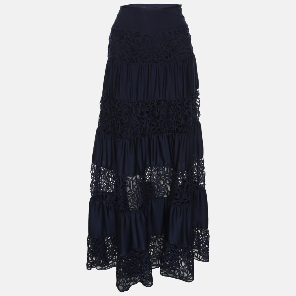 Catherine Malandrino Navy Blue Silk Blend Cut-out Paneled Maxi Skirt S Catherine Malandrino Navy Blue Silk Blend Cut-out Paneled Maxi Skirt S