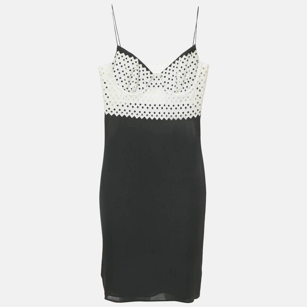 Catherine Malandrino Black/White Crepe and Lace Sleeveless Mini Dress S Catherine Malandrino Black/White Crepe and Lace Sleeveless Mini Dress S