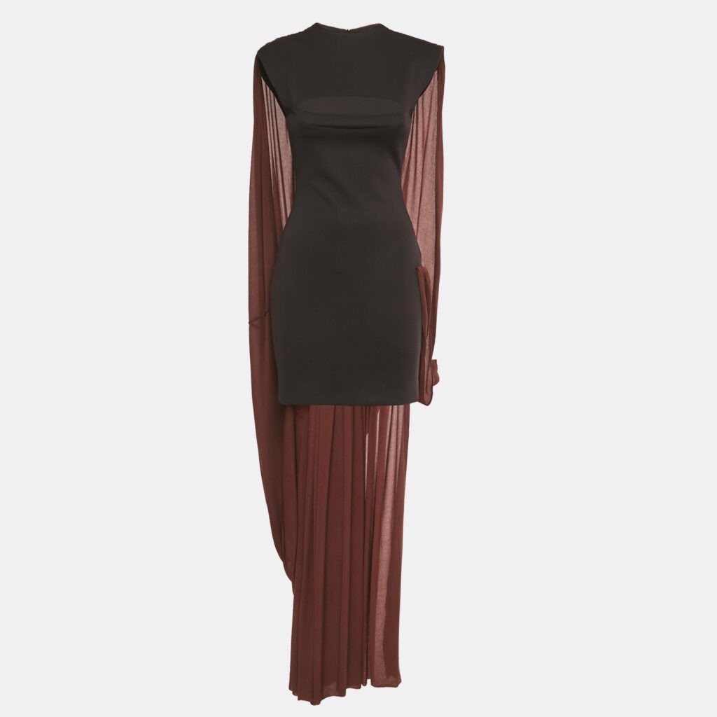 C.dam Black/Brown Jersey Draped Maxi Dress S