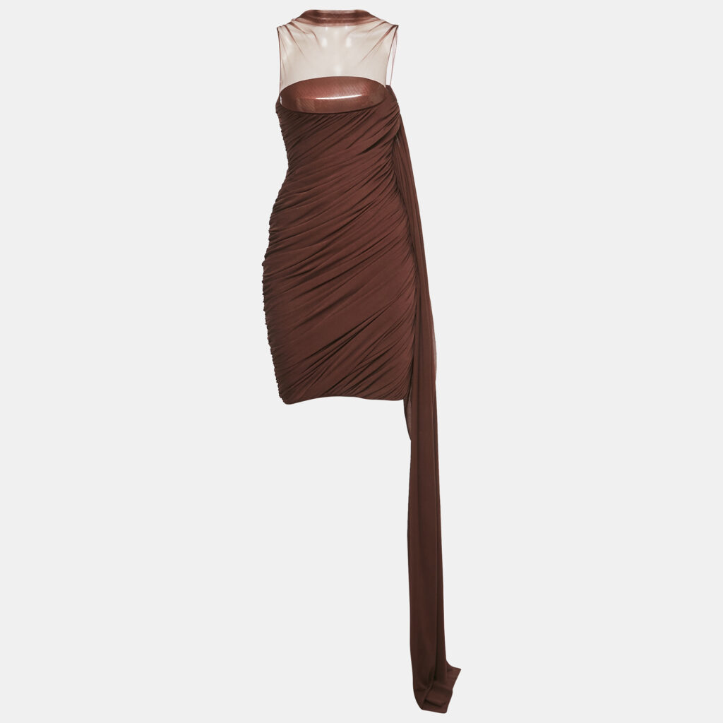 C.dam Brown Jersey and Tulle Metallic Cup Mini Dress S C.dam Brown Jersey and Tulle Metallic Cup Mini Dress S