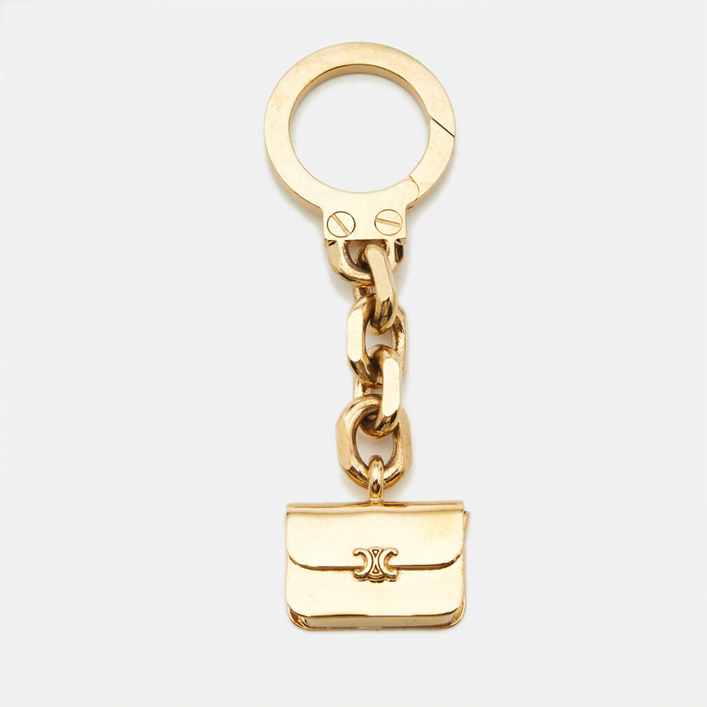 Celine Gold Tone Metal Triomphe Bag Charm Celine Gold Tone Metal Triomphe Bag Charm