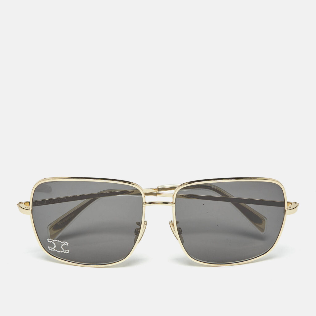 Celine Black/Gold Tone CL40284U Triomphe Crystals Square Sunglasses Celine Black/Gold Tone CL40284U Triomphe Crystals Square Sunglasses