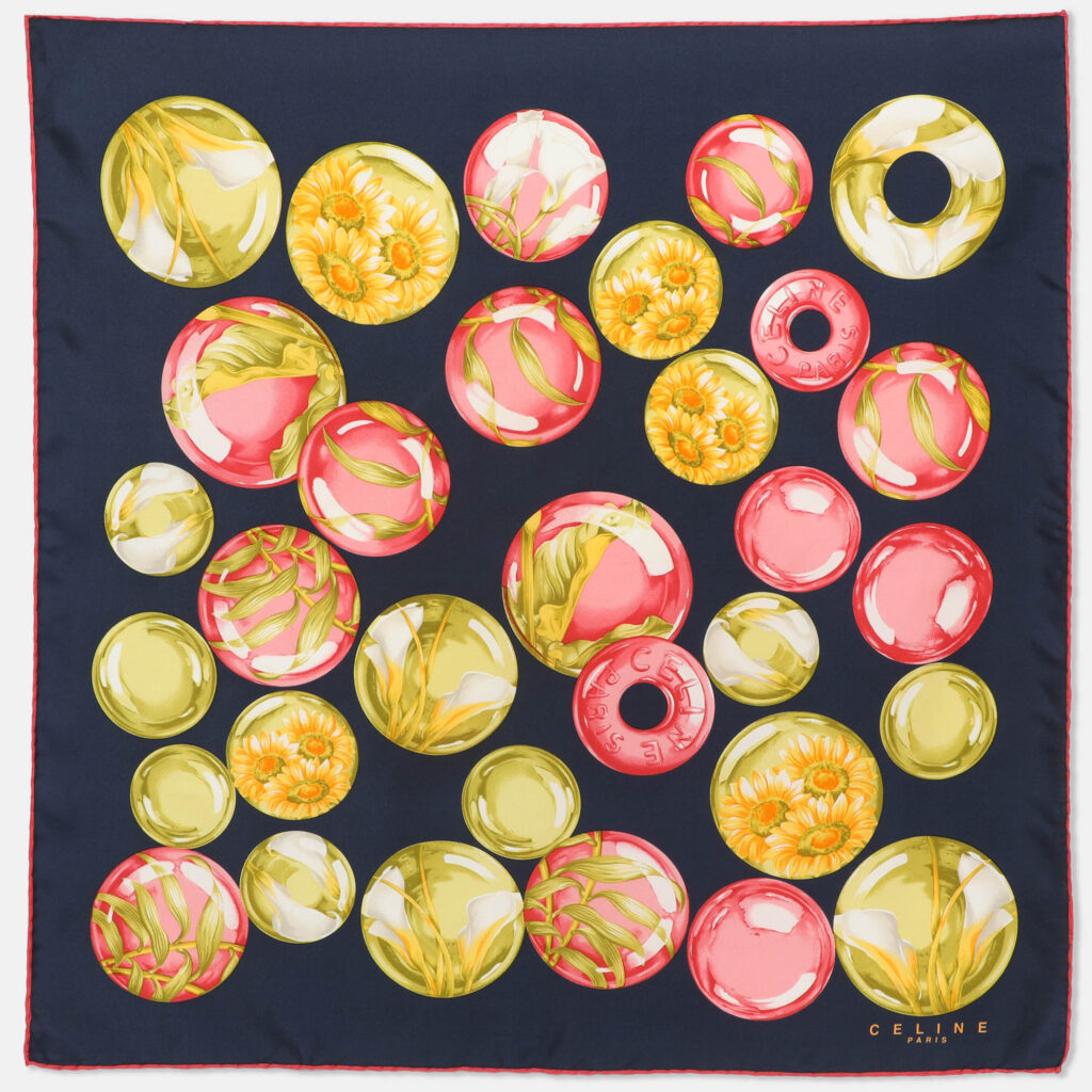 Celine Navy Blue Multicolor Printed Silk Scarf Celine Navy Blue Multicolor Printed Silk Scarf