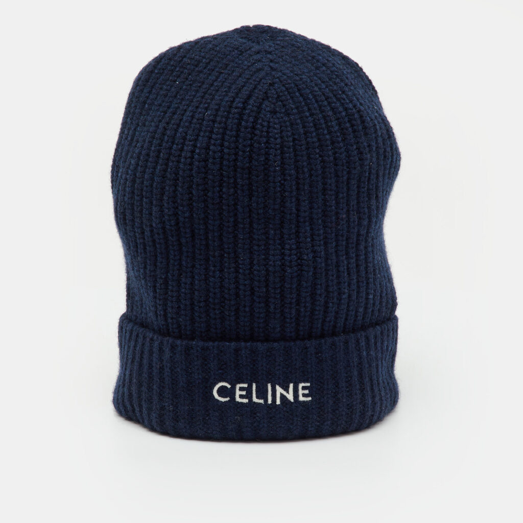 Celine Navy Blue Logo Cashmere Knit Beanie One Size Celine Navy Blue Logo Cashmere Knit Beanie One Size