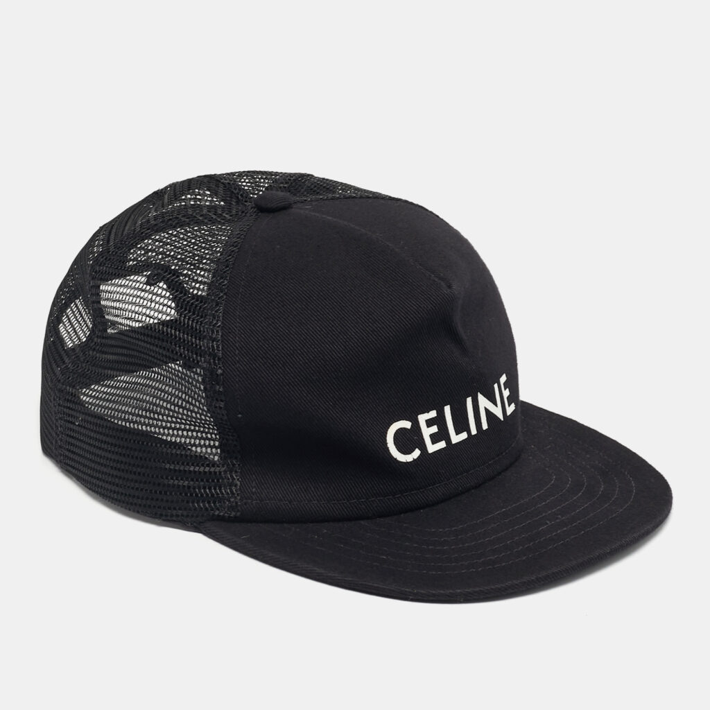 Celine Black Logo Print Cotton Tucker Cap L Celine Black Logo Print Cotton Tucker Cap L