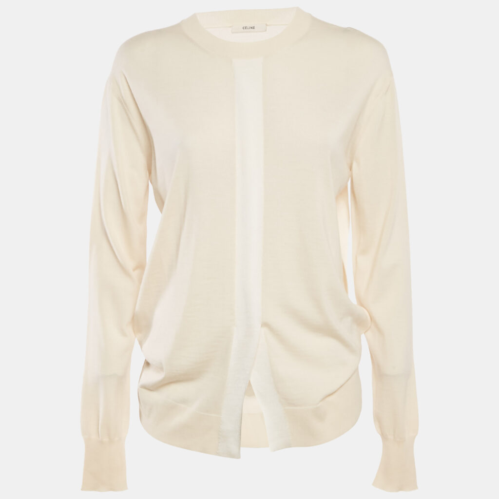 luxury-women-celine-used-clothes-p1186647-001-1.jpg Celine Cream Wool Blend Full Sleeves Sweater S