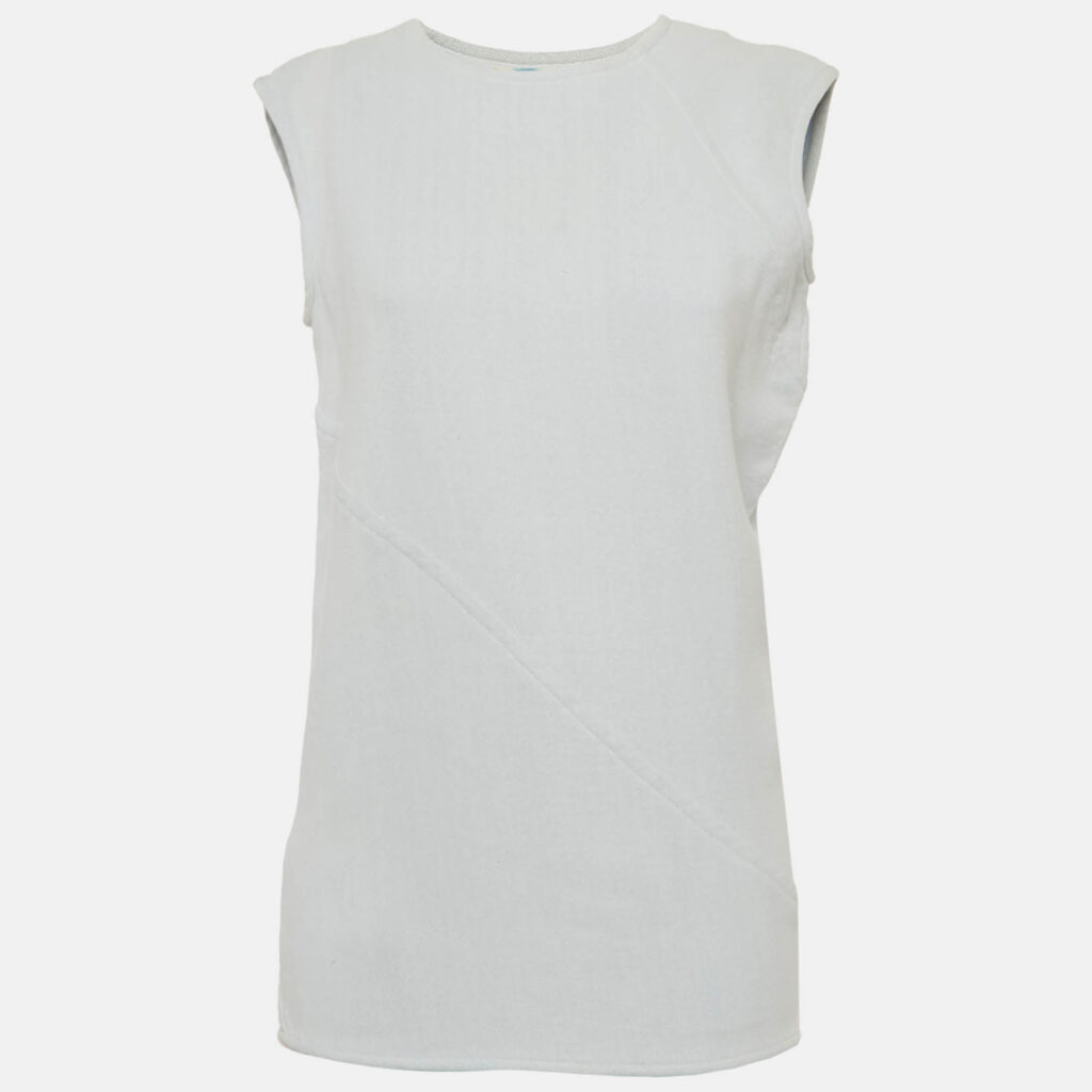 Celine Light Blue Cotton Raime Blend Sleeveless Top S