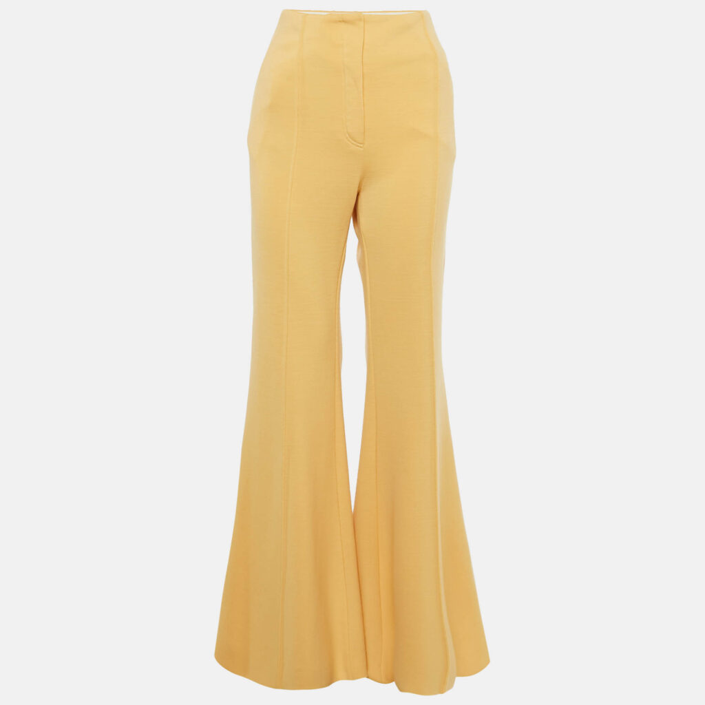 Celine Yellow Wool Knit Wide Leg Trousers M Celine Yellow Wool Knit Wide Leg Trousers M