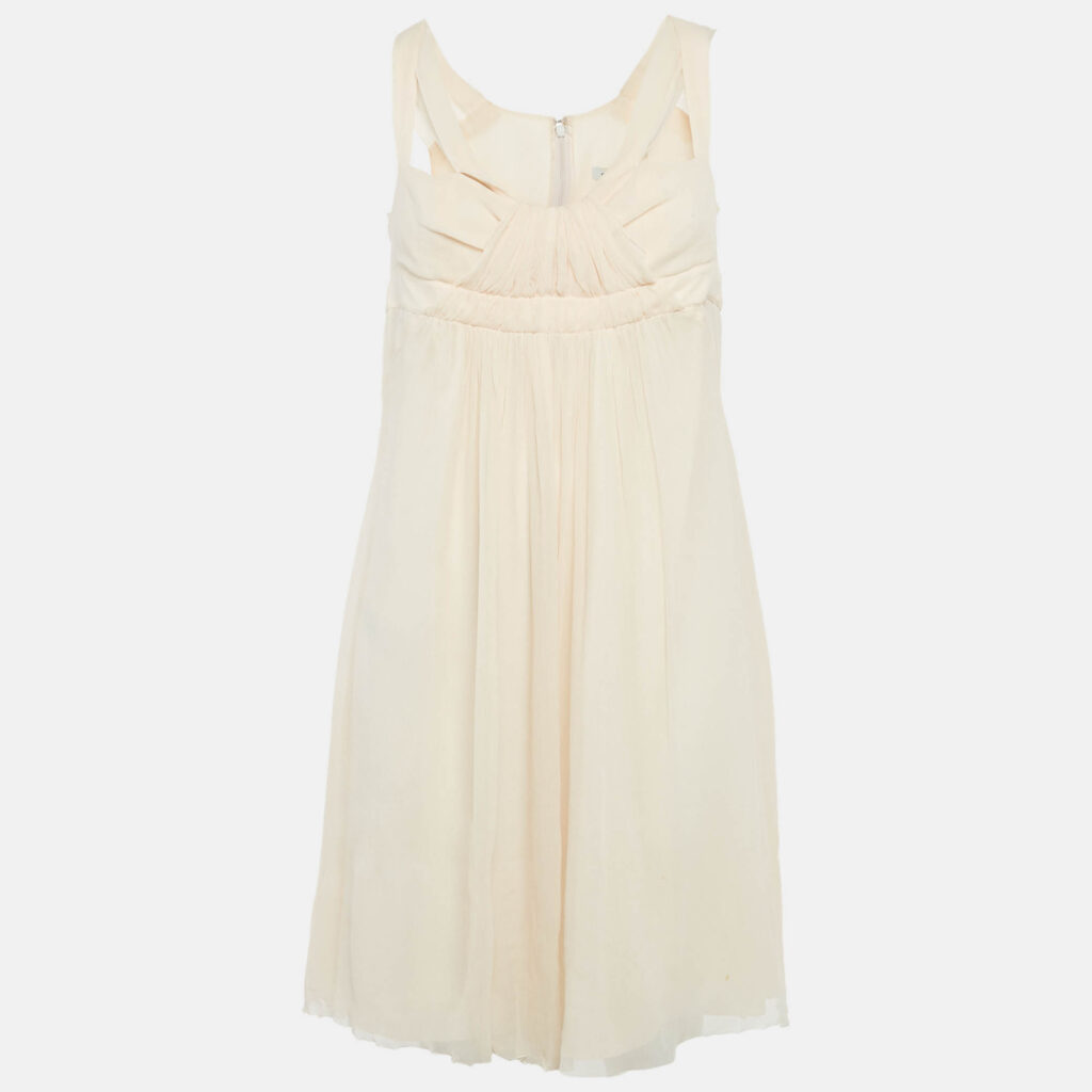 Celine Beige Silk Gathered Mini Dress M Celine Beige Silk Gathered Mini Dress M