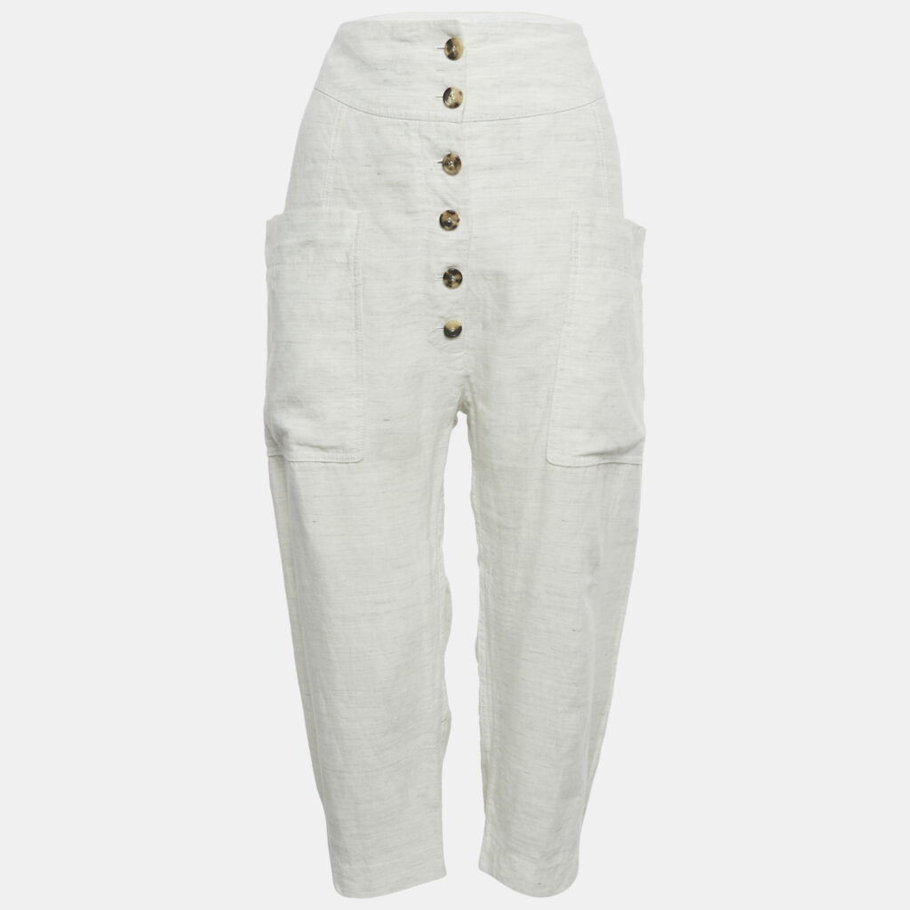 Celine White Patterned Linen Trousers S Celine White Patterned Linen Trousers S