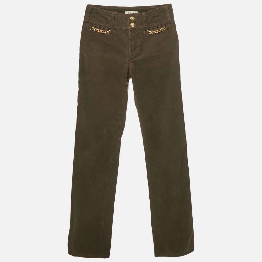 luxury-women-celine-used-clothes-p1230319-005.jpg Celine Green Triomphe Detail Corduroy Jeans S/Waist 25"