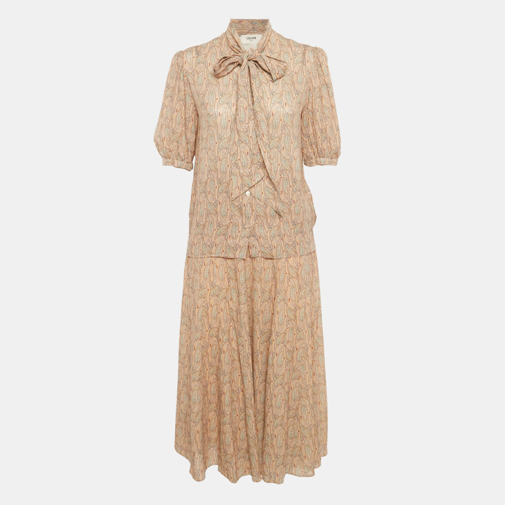 Celine Pink Paisley Print Crepe Skirt and Top Set M