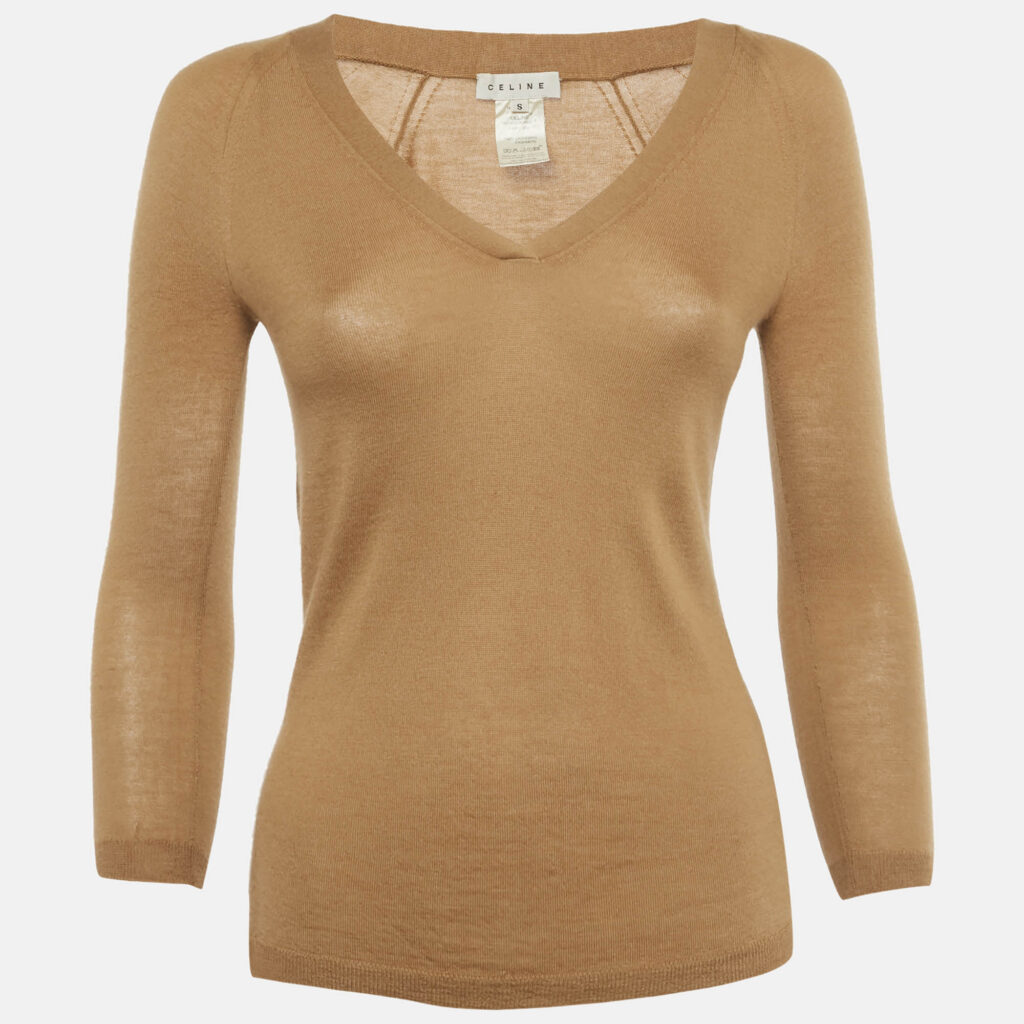 Celine Brown Cashmere V-Neck Sweater S Celine Brown Cashmere V-Neck Sweater S