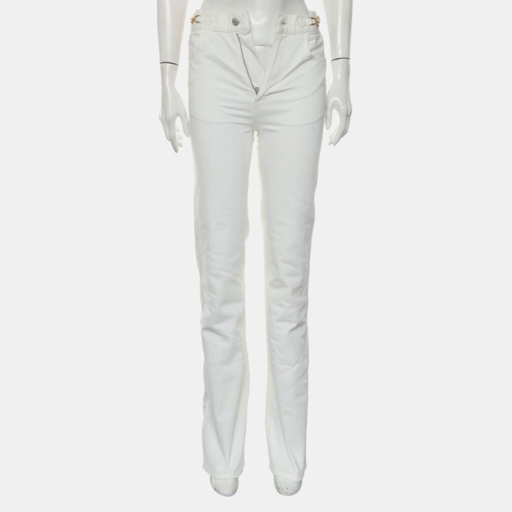 Celine White Cotton Triomphe Straight Jeans
