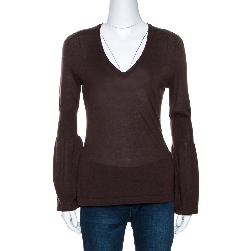 Celine Brown Cashmere Knit Long Sleeve Top M Celine Brown Cashmere Knit Long Sleeve Top M